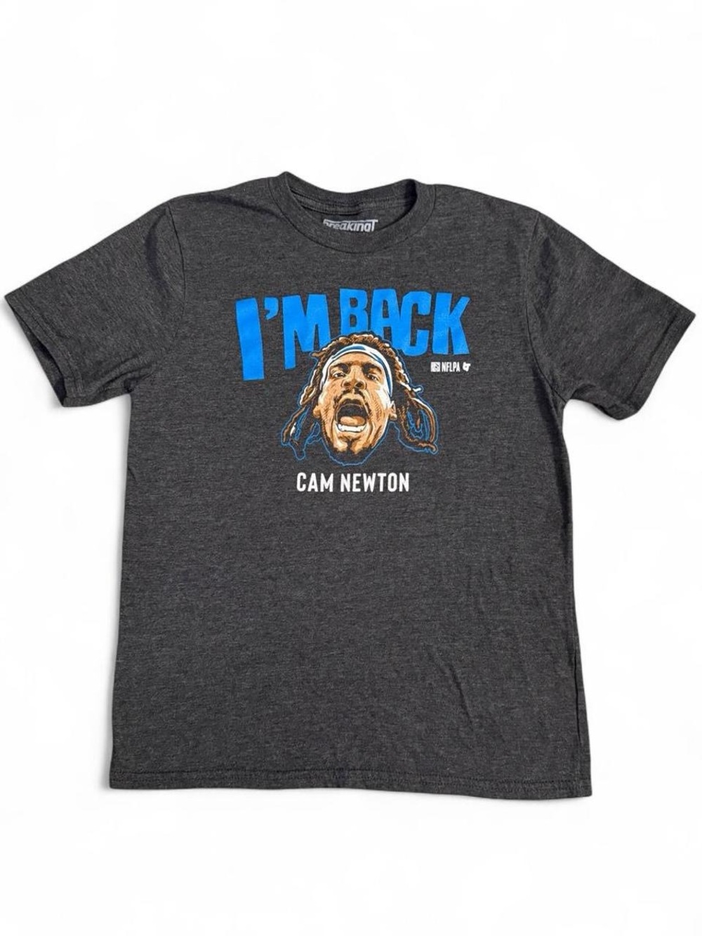 Youth Cam Newton 'I'm Back' Short Sleeve Tee - Dark Gray